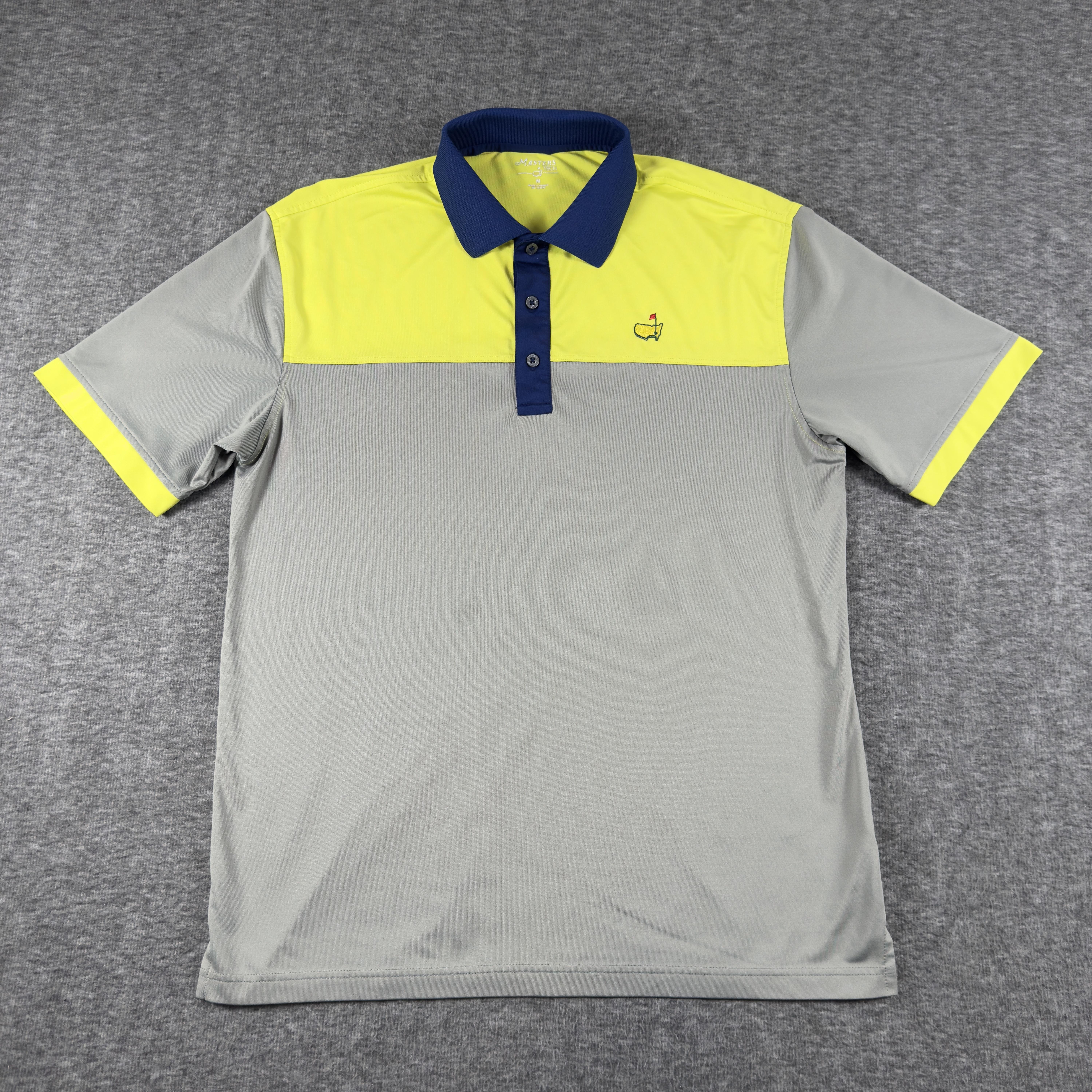 Masters Tech Polo Shirt Mens Medium Gray Yellow Pga Golf Tournament Performance